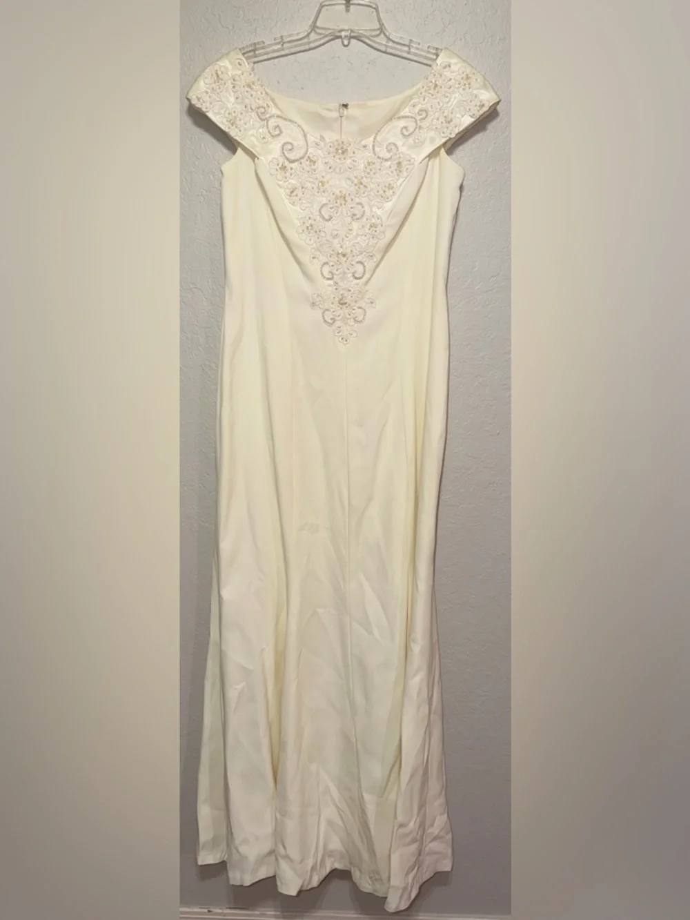 Vintage Off The Shoulder Wedding Gown with Pearl Beadwork - Picture 3 of 11